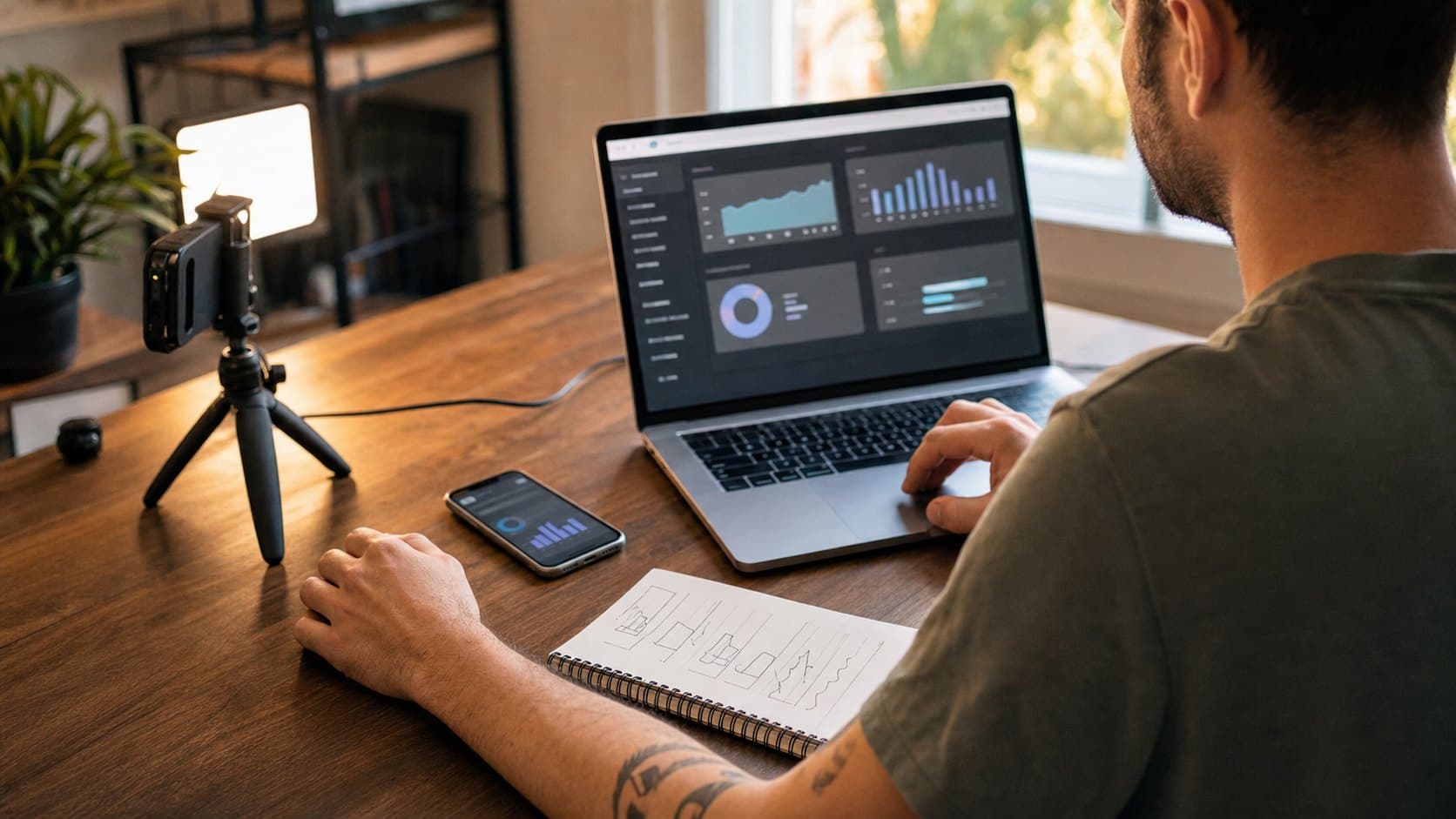 Creator reviewing TikTok watch-time analytics while planning a tighter sequel