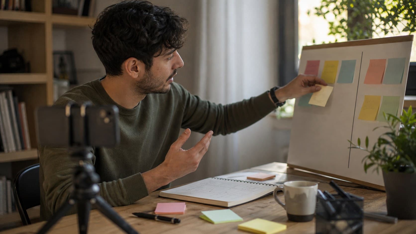 TikTok creator planning a share-worthy follow-up video at a home desk