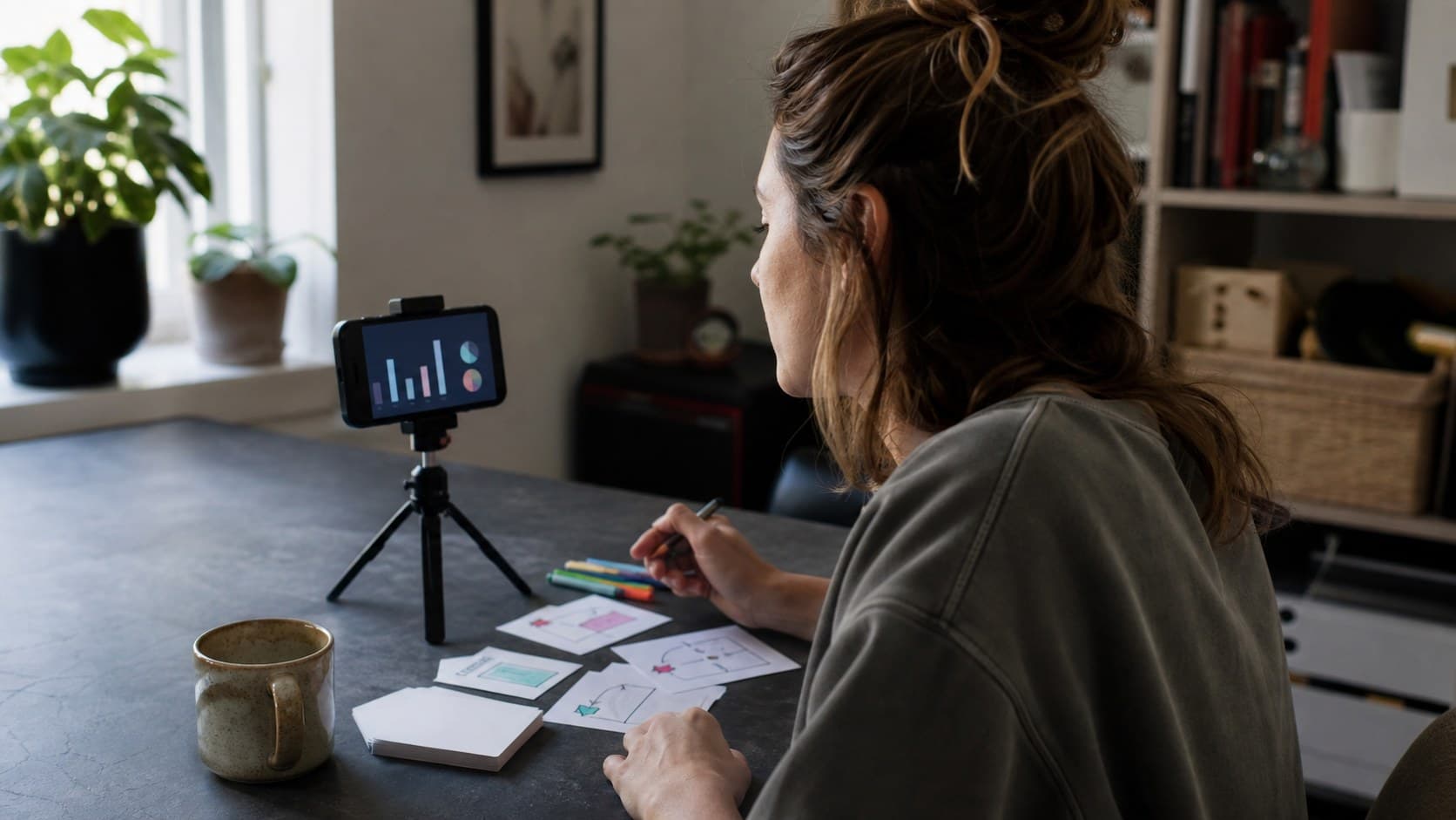 Creator reviewing post analytics while planning a follow-up TikTok video