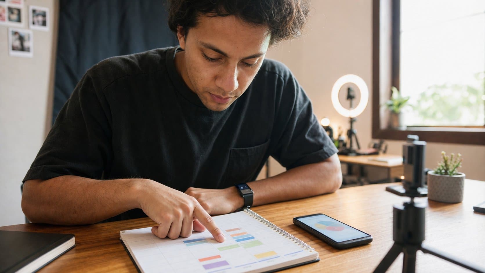 TikTok creator comparing posting-time options on a weekly planner